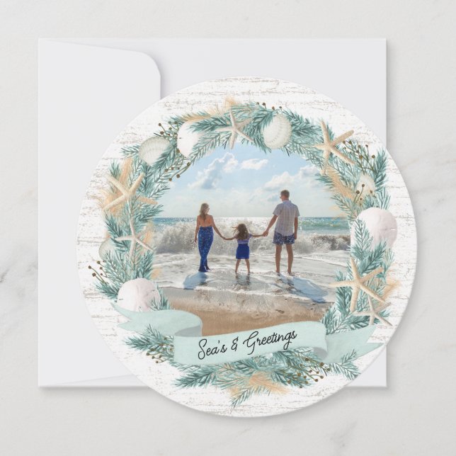 Seashore Beach-julfransen med Photo Julkort (Framsida)