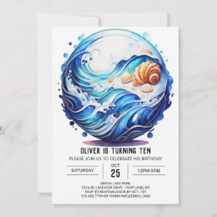 Seashore Deep Blue Barns födelsedag Inbjudningar