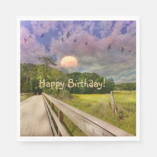  Seashore Marsh Sunset Birthday Pappersservett