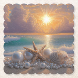 Seashore Ocean Sunset Seashells Pearls Underlägg Papper