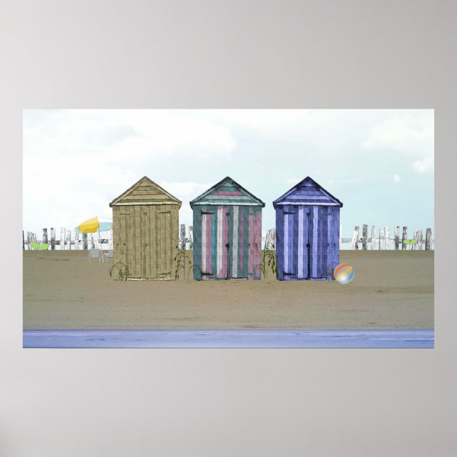 Seaside and Beach Huts Art Poster (Framsidan)