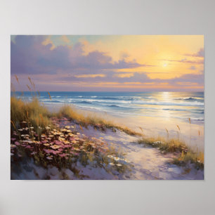 Seaside at Sunrise Oljemålning Poster