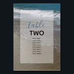 Seaside Beach & Sand Bröllop Guest Namn Bordsnummer<br><div class="desc">Den här stranddesignen har en sandig kusten. Med bildinställningarna kombineras blått hav, vitt krasch vinkar och guldsand. Texten är elegant ramad med en vit ogenomskinlig bakgrund från gräns. Det här är den perfekt strandmålets bröllopsdesign som är perfekt för en sommar eller bröllop i havet. Elegant och romantisk bröllopsgåva från strand...</div>