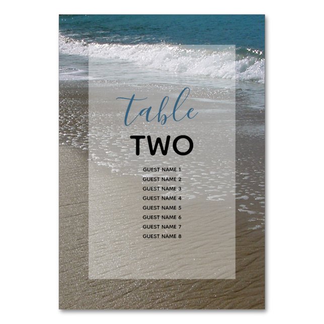 Seaside Beach & Sand Bröllop Guest Namn Bordsnummer (Framsidan)