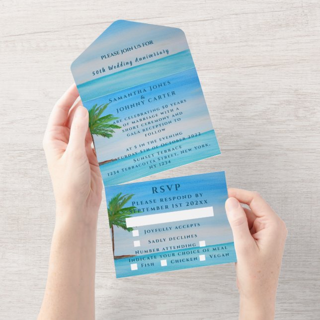 Seaside Beach Tropical Bröllop-årsdagen (Avrivbar del)