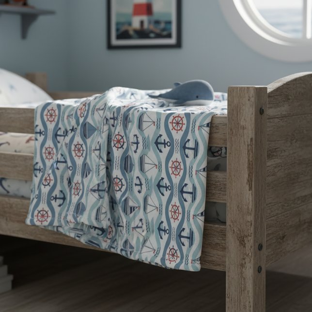 Seaside Blue Sailboats & Anchors Pattern ID1258 Fleecefilt (Skapare uppladdad)