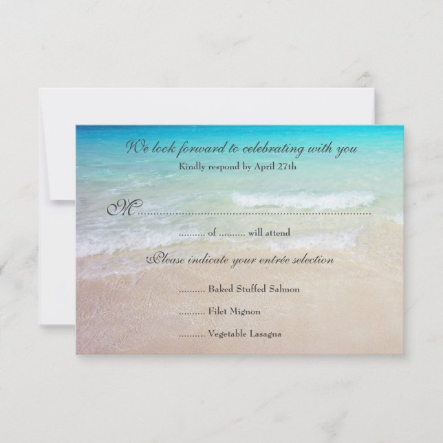 Seaside Bröllop Reply Exact Guest Count Menu OSA Kort (Framsida)