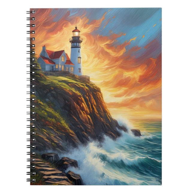 Seaside Charms: Red-Roofed House och Lighthouse Anteckningsbok (Framsidan)