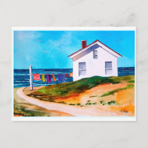 Seaside Cottage with Washline Postcard Helg Vykort