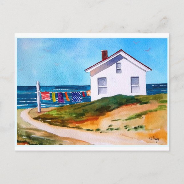 Seaside Cottage with Washline Postcard Helg Vykort (Framsida)