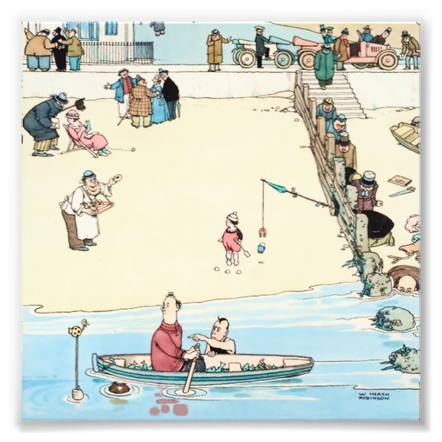 "Seaside Crime" av W Heath Robinson Fototryck (Framsidan)