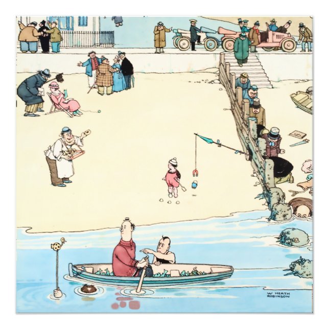 "Seaside Crime" av W Heath Robinson Fototryck (Framsidan)