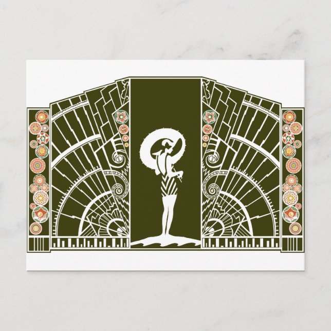 Seaside Deco in Olive and Orange Vykort (Framsida)