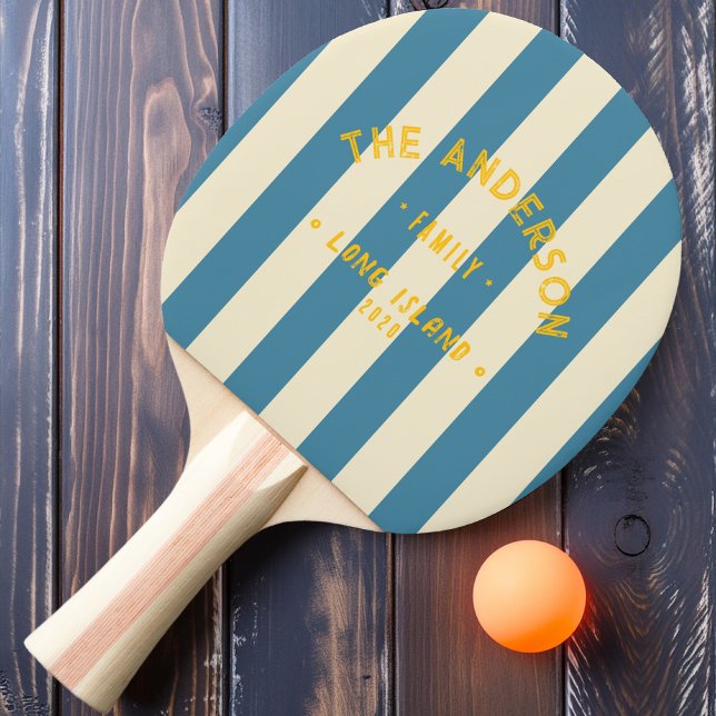 Seaside Deep Aqua Striping & Familjenamn Pingisracket (Skapare uppladdad)