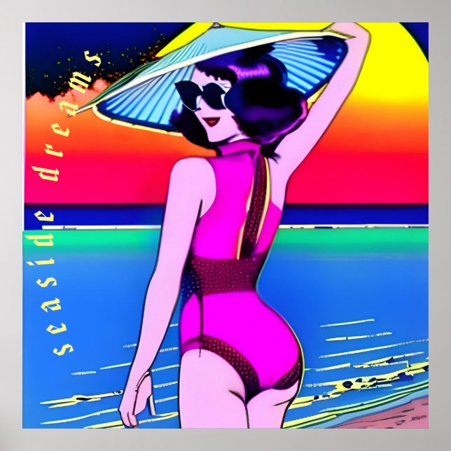 Seaside Dreams. Flickan med kinesisk hatt. Rediger Poster (Framsidan)