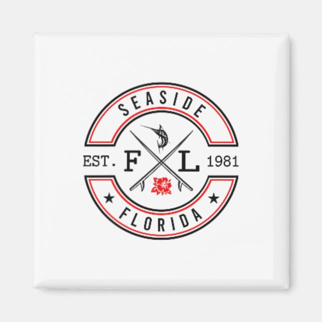 Seaside Florida Fl Retro Surfare Strandfront Och C Magnet (Framsidan)