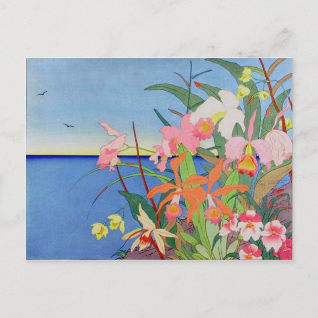 Seaside Flowers Japanska Woodblock Art Ukiyo-E Vykort (Framsida)