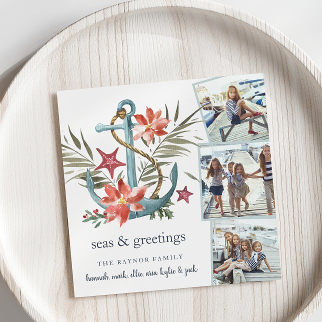 Seaside | Fyrkantigt Helgdag-fotosamlingskort Julkort (Skapare uppladdad)
