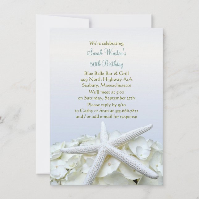 Seaside Garden Starfish Födelsedagsfest inbjudan (Framsida)