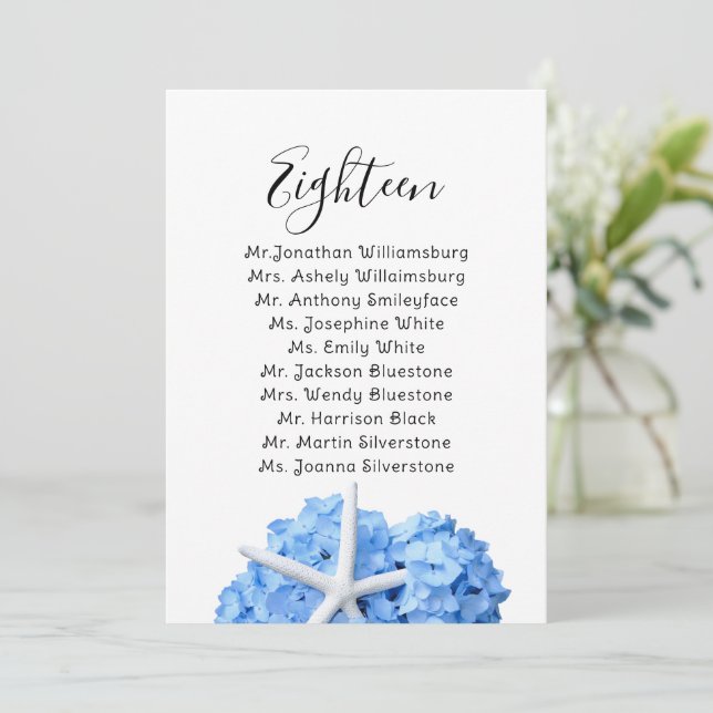 Seaside Garden Wedding Bord Seating Namn List (Stående Fram)