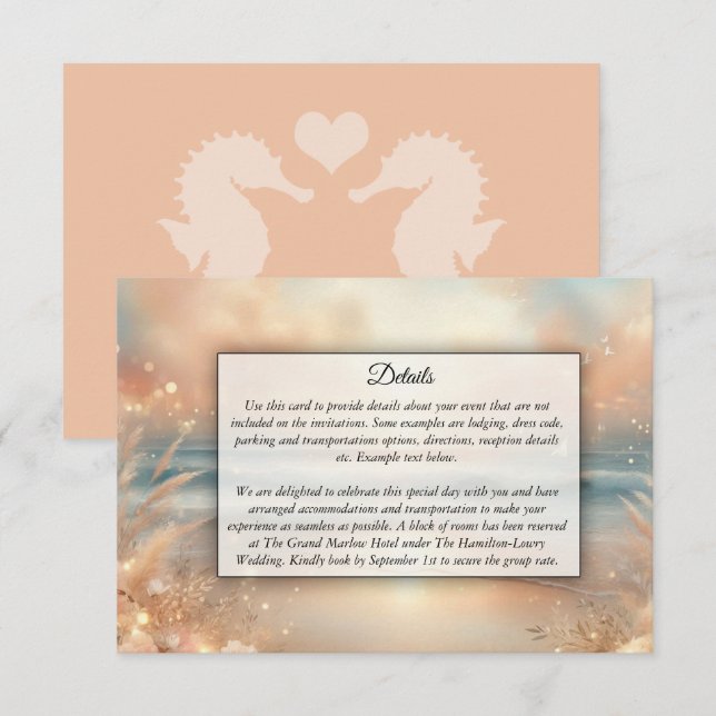 Seaside Gnistra och Sunset Dreams Bröllop Tilläggskort (Fram/baksida)