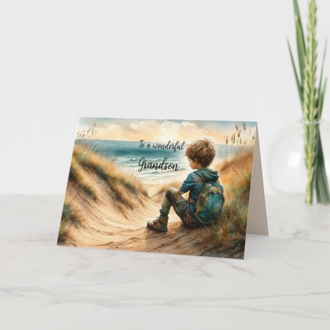 SEASIDE GRANDSON BIRTHDAY CARD TACK KORT (Framsida)