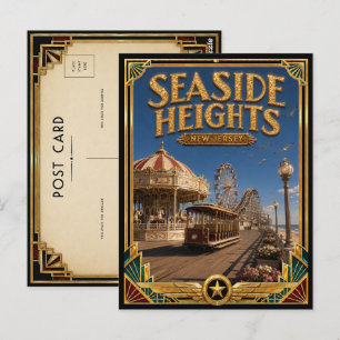 Seaside Heights New Jersey Vintage Art Deco Guld Vykort