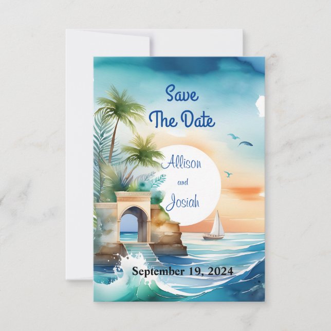 Seaside Love: Summer Beach Wedding Save the Date Spara Datumet (Framsida)