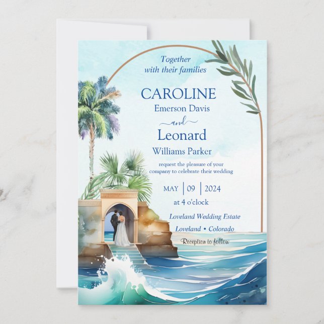 Seaside Love: Tropical Beach Wedding Invitation Inbjudningar (Framsida)