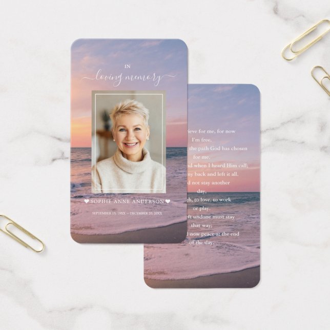 Seaside Ocean Sunset Photo Funeral Prayer Visitkort (Kontor)