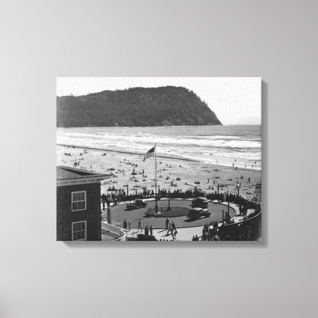 Seaside, Oregon Beach Scene från Luft-foto Canvastryck (Framsida)