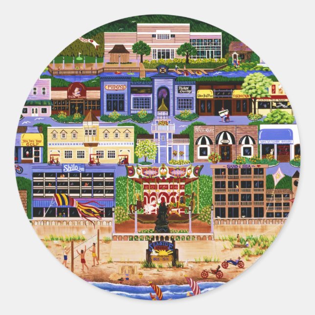 Seaside Oregon Runt Klistermärke (Framsida)