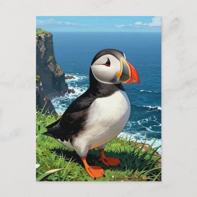 Seaside Puffin Illustration | Keeping in Touch Vykort (Framsida)
