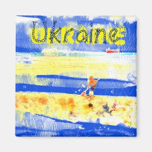 Seaside Roligt Sand Beach Gult Blue Silver Plate N Magnet