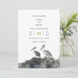 Seaside Romantik Dusty Pelican Couple Beach Weddin Inbjudningar