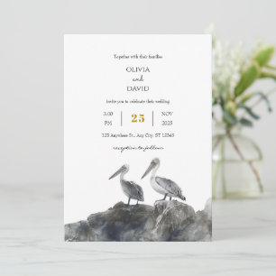 Seaside Romantik Dusty Pelican Couple Beach Weddin Inbjudningar