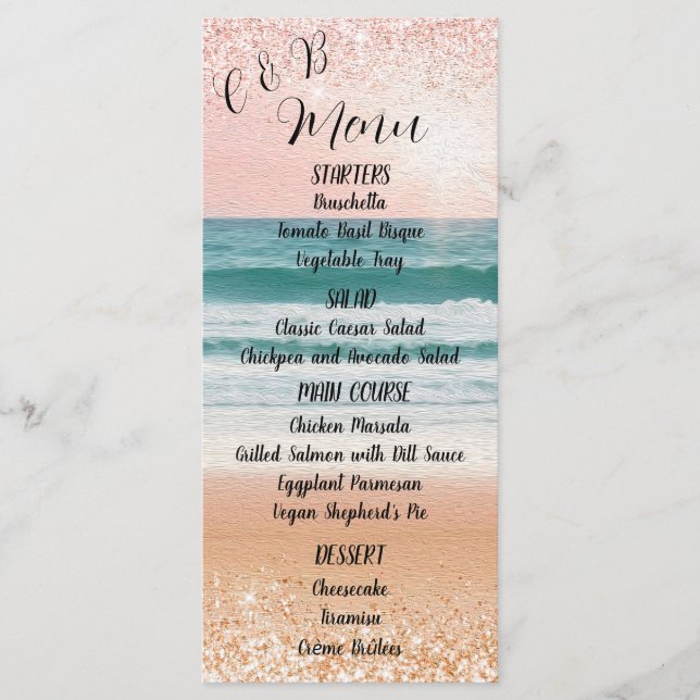 Seaside Romantik: Elegant Beach Wedding Menu Meny (Framsida)