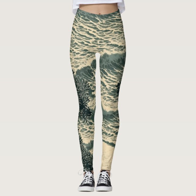 Seaside Serenity: Lino klippt grafik Leggings (Framsida)