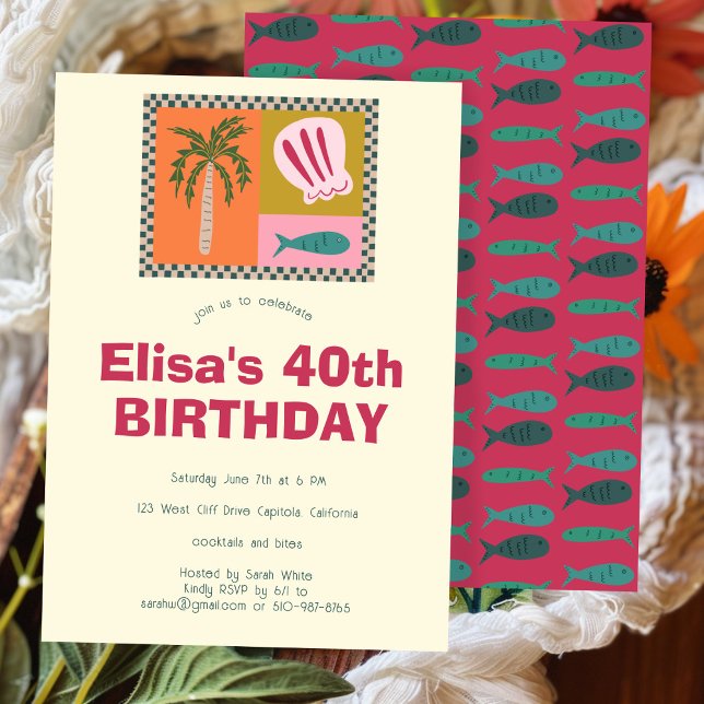 Seaside Soiree Modern Cute ANPASSNINGSBAR Födelsed Inbjudningar (Seaside Soiree Modern Cute CUSTOM Birthday Party Invitation
)