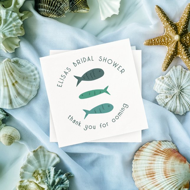 Seaside Soiree Möhippa Cute Fishes ANPASSNINGSBAR Pappersservett (Seaside Soiree Bridal Shower Cute Fishes CUSTOM Napkins
)