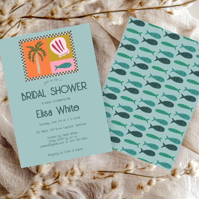 Seaside Soiree Möhippa Modern Cute ANPASSNINGSBAR Inbjudningar (Seaside Soiree Bridal Shower Modern Cute CUSTOM Invitation
)