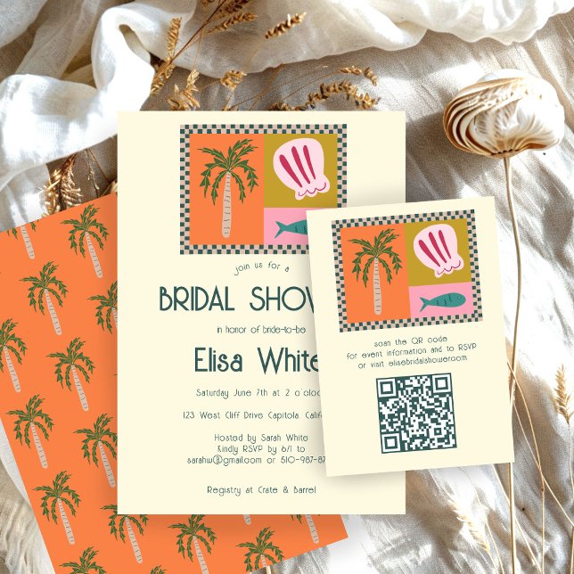Seaside Soiree Möhippa Modern Cute ANPASSNINGSBAR  Tilläggskort (Seaside Soiree Bridal Shower Modern Cute CUSTOM QR Enclosure Card
)
