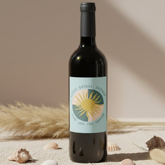 Seaside Soiree Möhippa Modern Cute ANPASSNINGSBAR Vinflaska Etikett (Seaside Soiree Bridal Shower Modern Cute CUSTOM Wine Label
)