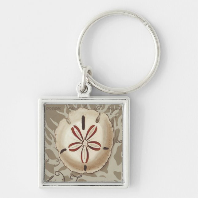 Seaside Sonnet III Fyrkantig Silverfärgad Nyckelring (Framsidan)