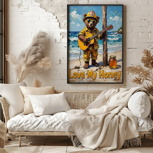 Seaside Strums: Bear's Sandy Sergranat Poster