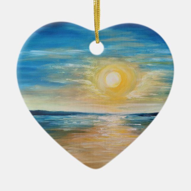 Seaside Sunrise Ocean Sunset Radiant Sjölandskap P Julgransprydnad Keramik (Framsidan)