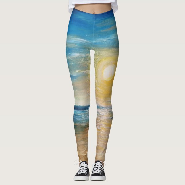 Seaside Sunrise Ocean Sunset Radiant Sjölandskap P Leggings (Framsida)