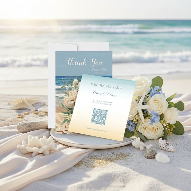 Seaside Theme Wedding QR Code Enclosure Card Inbjudningar (Skapare uppladdad)