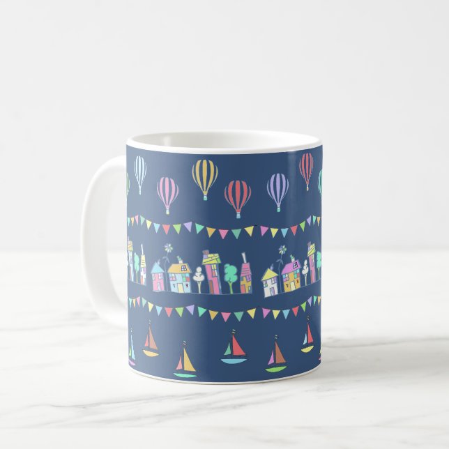 Seaside Town Sail Boats and Bunting Blue Kaffemugg (Framsida vänster)