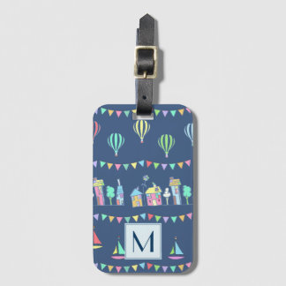 Seaside Town Sail Boats and Bunting Monogram Bagagebricka